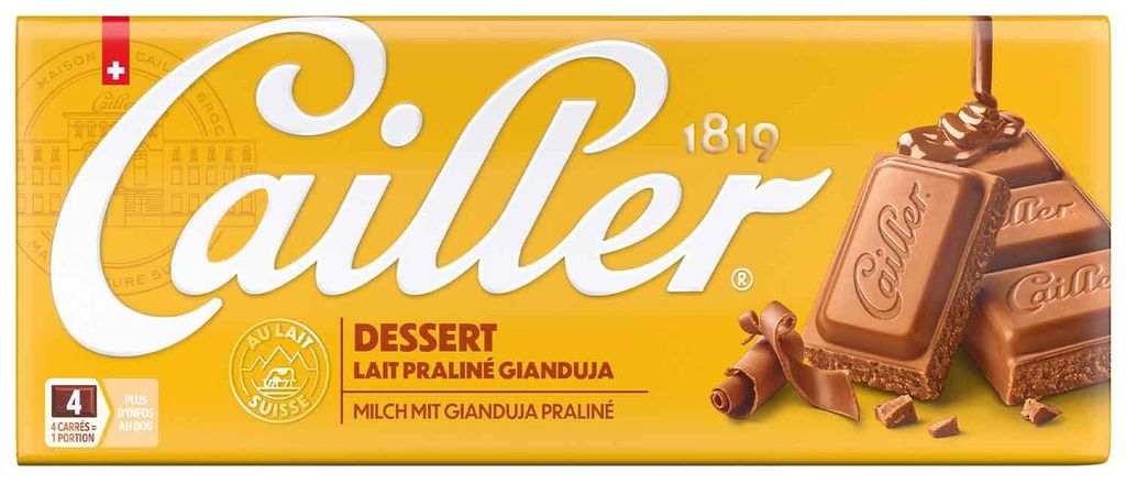 Cailler Dessert, Milchschokolade, 100 g, 376 kJ, 90 kcal, Produktbild 