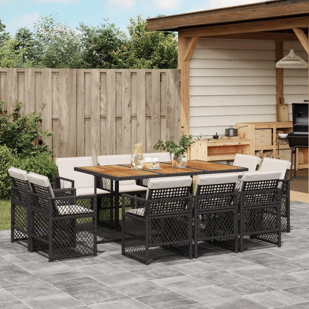 Maison Exclusive - 11-tlg. Garten-Essgruppe mit Kissen Schwarz Poly Rattan