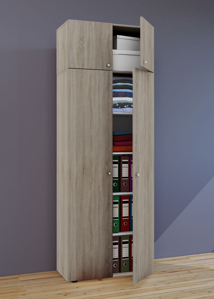 VCM Holz Kleiderschrank | Schrank mit 6 Fächern und Drehtüren | erweiterbar | Maße ca B. 70 x H. 218 x T. 40 cm - Vandol