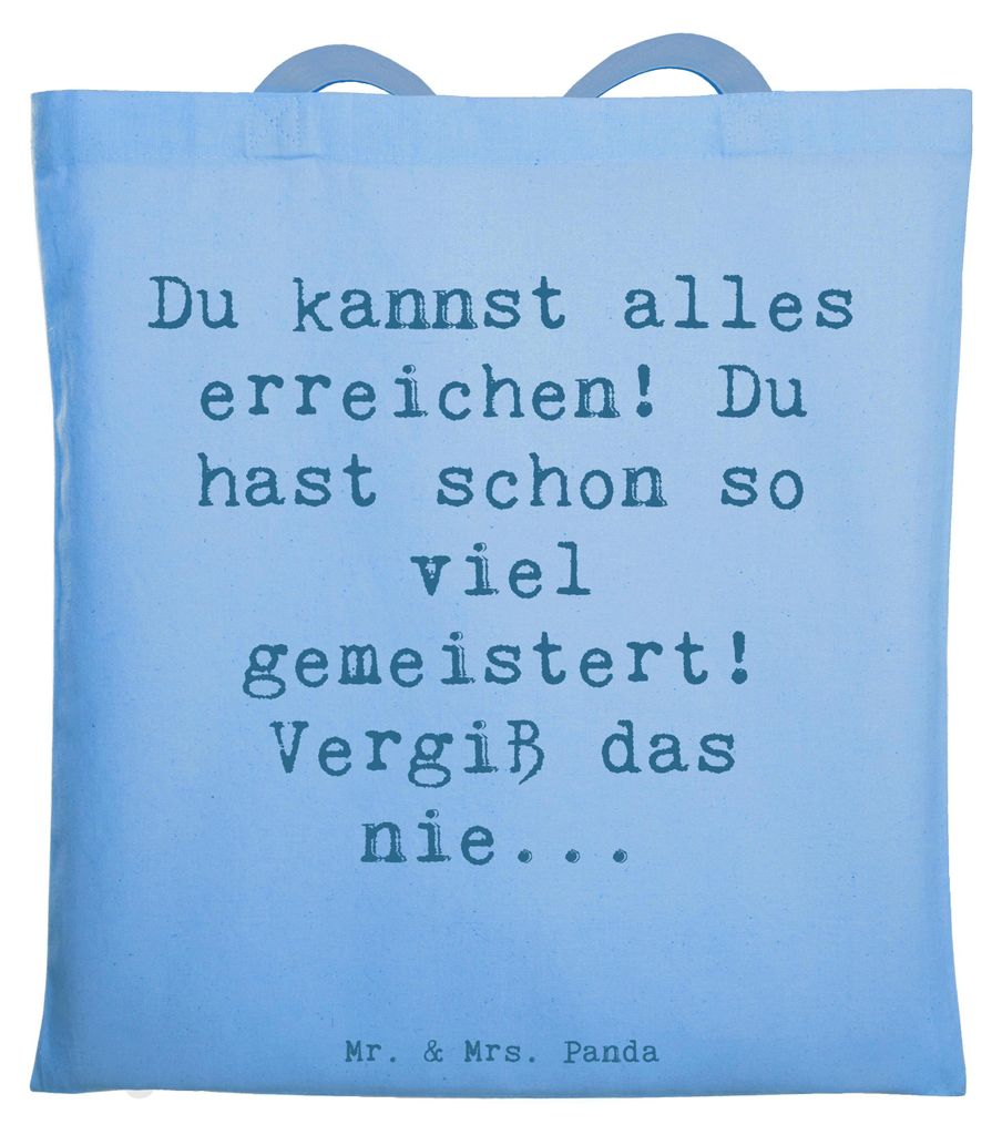 Mr. & Mrs. Panda Tote Bag Spruch Selbstvertrauen stärken - Sky Blue - Geschenk, Zitat, Träume verfolgen, Herausforderungen meistern, Tasche, Shop...