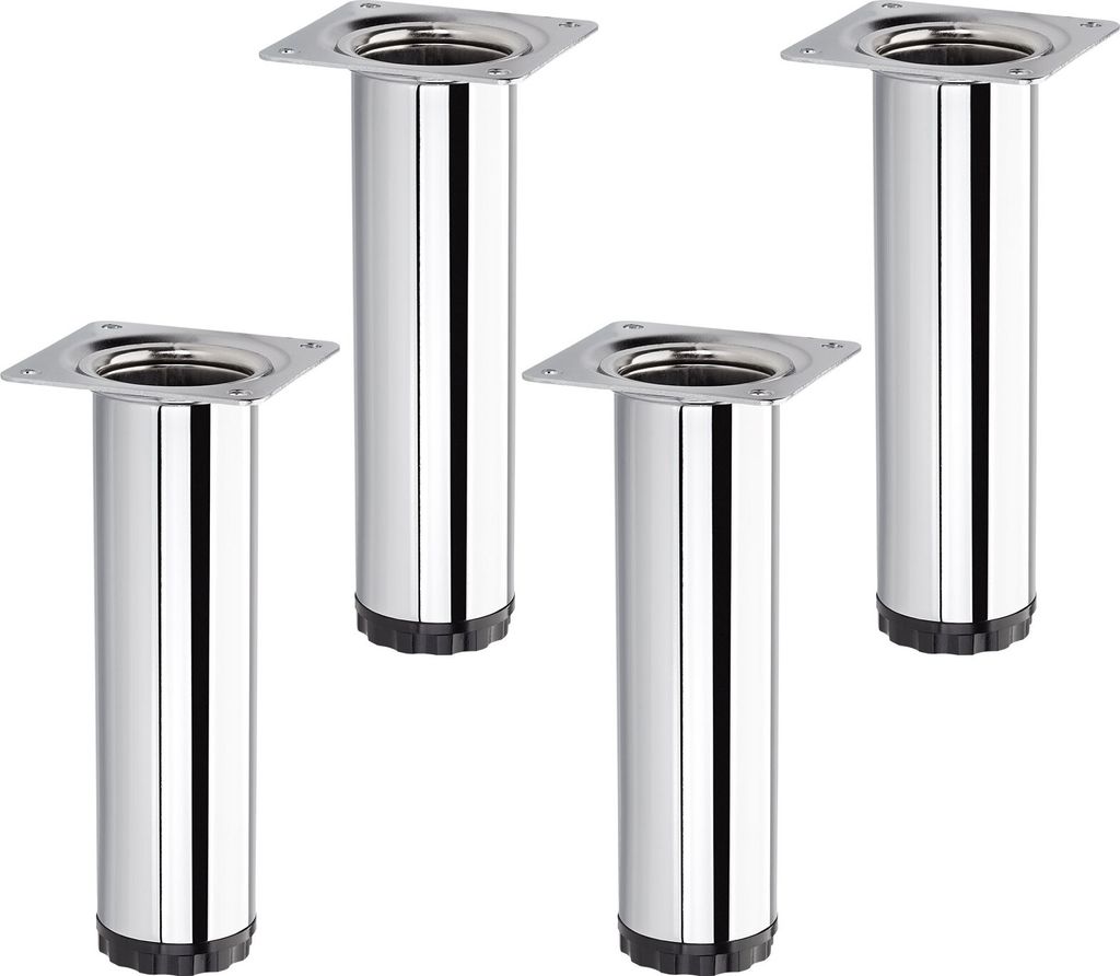 4 Stück Möbelfüße BRAVO Höhe 150 mm (+ 10 mm) Ø 40 mm Chrom poliert höhenverstellbare Schrankfüße aus Stahl belastbar bis 50 kg pro Schran...