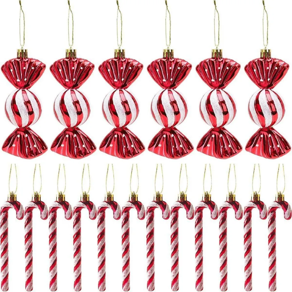 Suspension Sapin de Noël : Lot de 18 Sucres d'Orge Rouges et Blancs