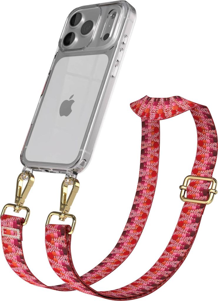 EAZY CASE Handykette - Verstellbarer Trageriemen kompatibel mit Apple iPhone 17 Pro, Handykordel mit transparenter Silikon-Hülle, Karabiner Gold, ...