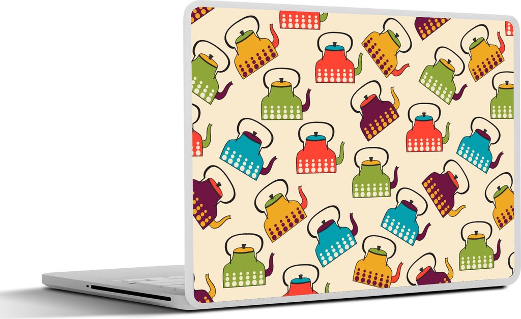 MuchoWow Laptop Aufkleber Sticker Cover Design - Retro - Teekanne - Farben 32.5x23.5 cm - Sticker für Laptop - Selbstklebend