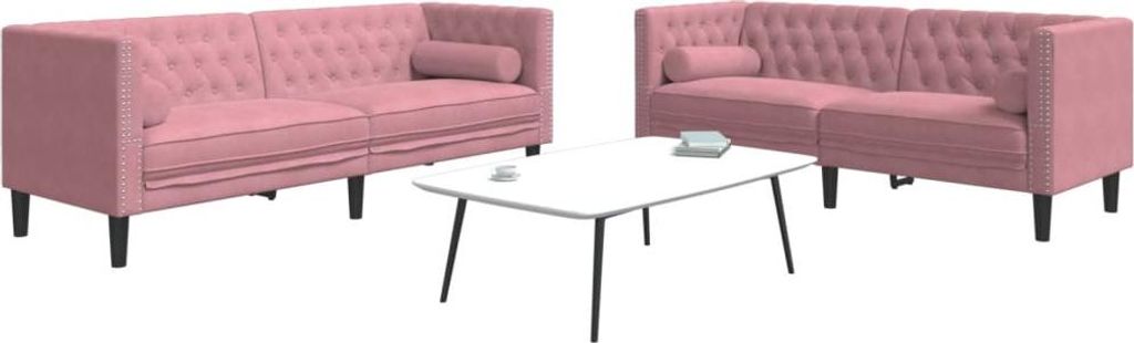 vidaXL 2-tlg. Chesterfield-Sofa-Set mit Nackenrollen Rosa Samt