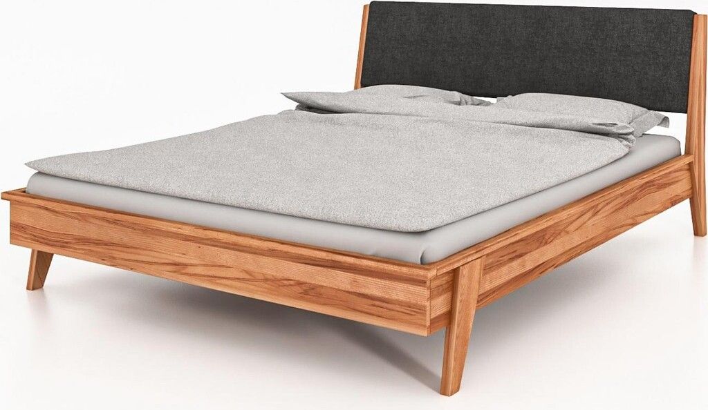 Bett Jetro 1 Sonderlänge 80x220 Kernbuche massiv Polsterkopfteil und Holzbeine