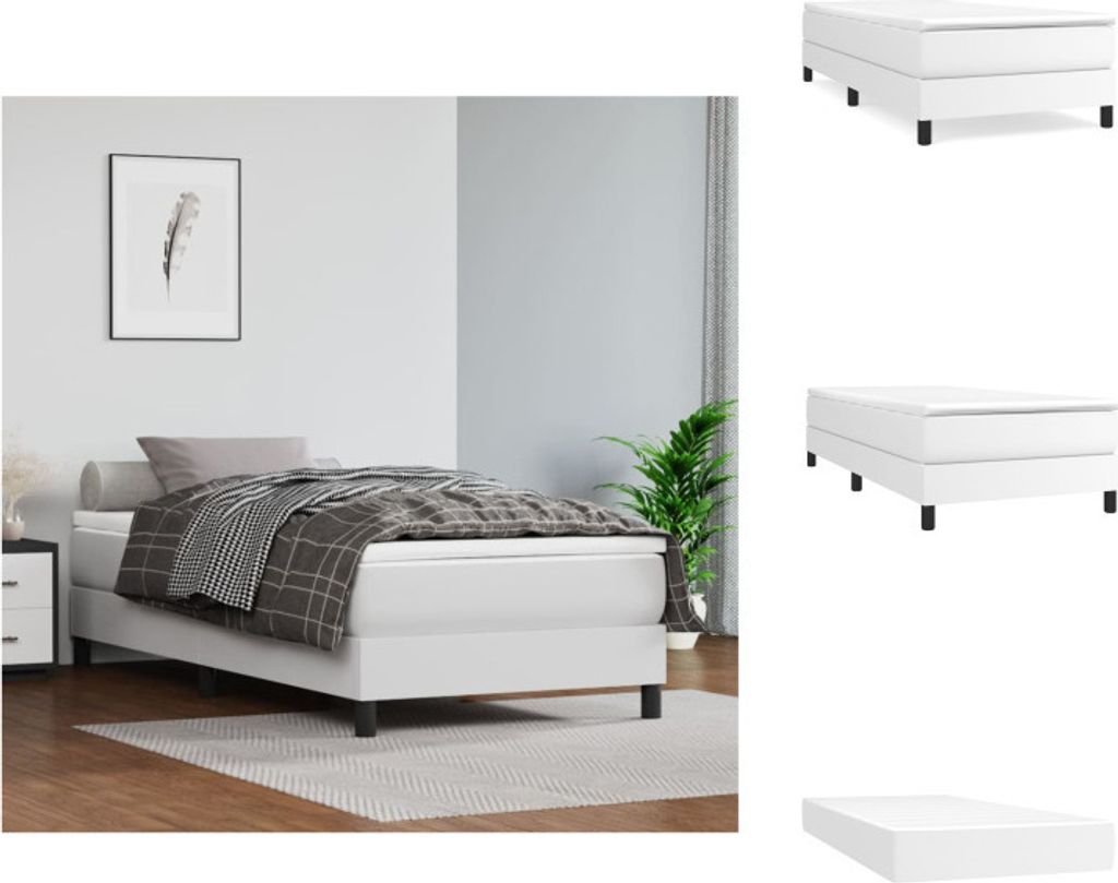 vidaXL Boxspringbett mit Matratze Weiß 100x200 cm Kunstleder - Betten & Bettgestelle