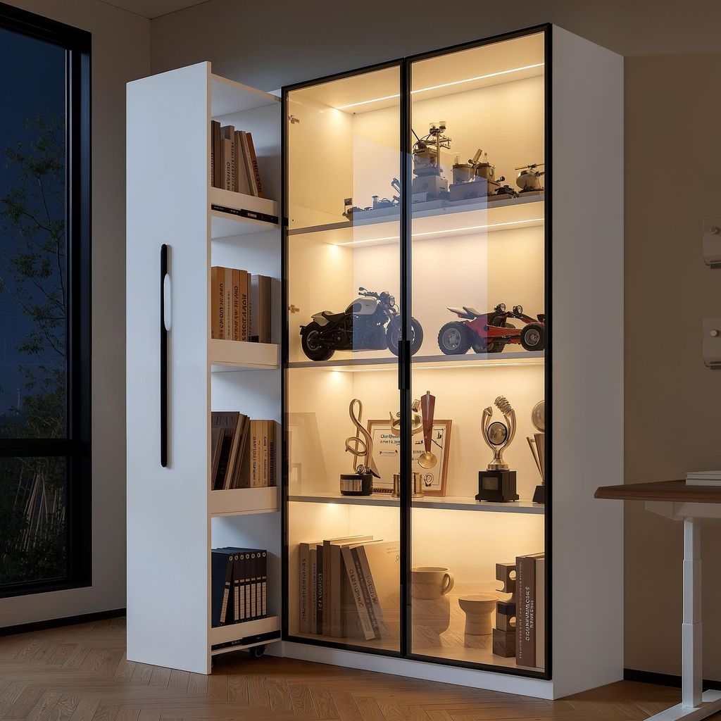 Multifunktionsschrank 110,5×35×160 cm, Vitrine mit Glastür Produktbild 