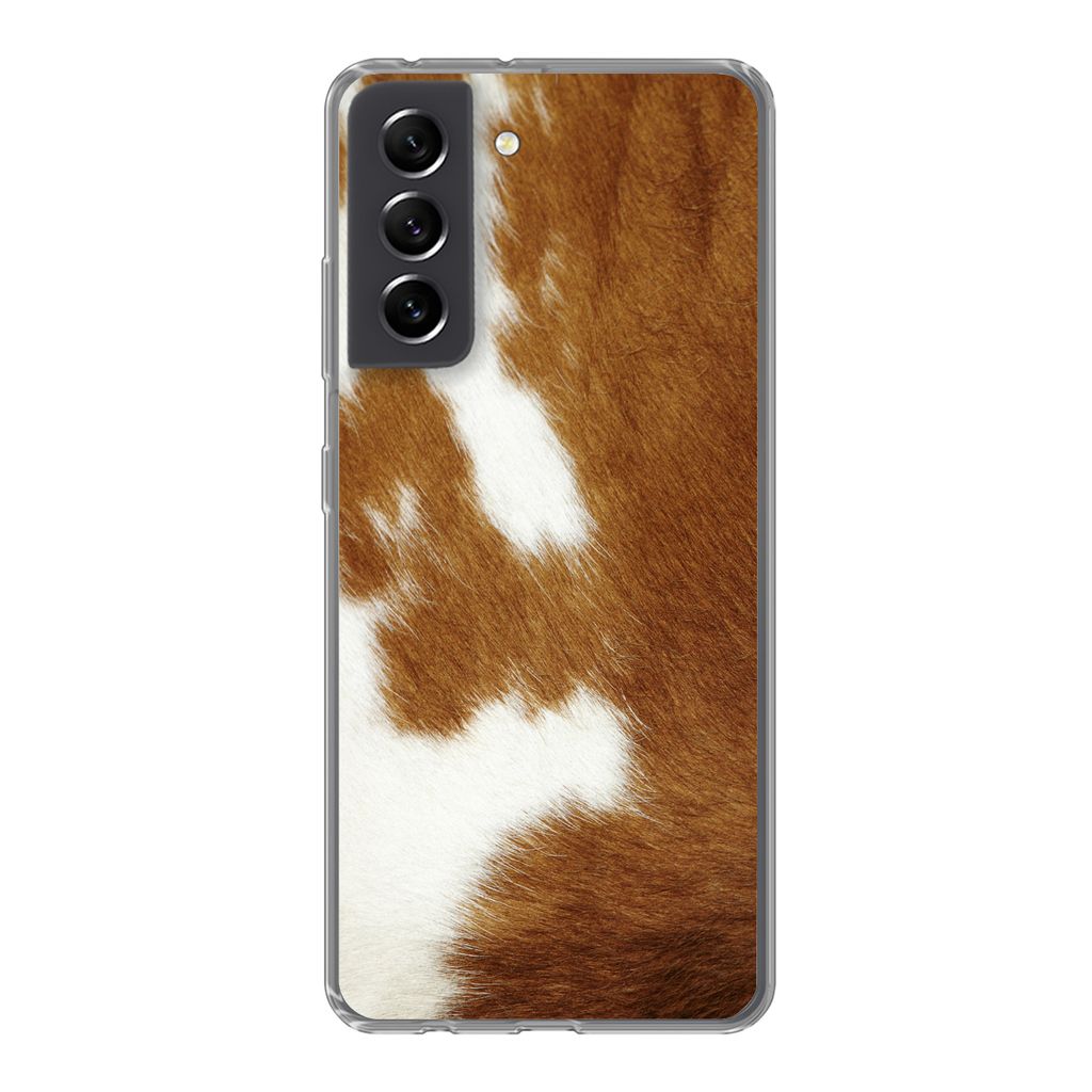 MuchoWow Handyhülle Schutzhülle Hülle für Samsung Galaxy S21 FE Eine melierte Kuhhaut Silikon Softcase Handy Hülle - Mobiltelefonhülle