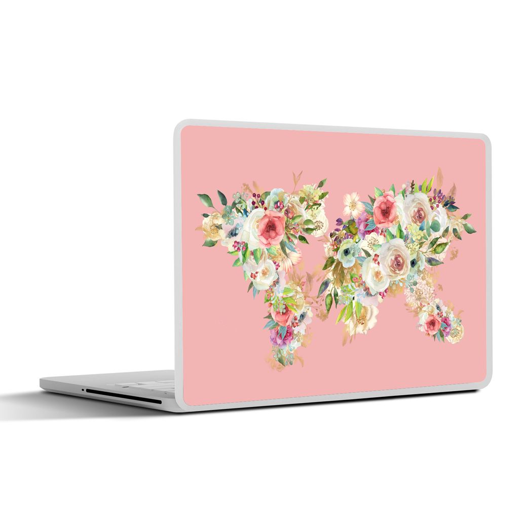 MuchoWow Laptop Aufkleber Sticker Cover Weltkarte - Rosen - Anemone - Rosa 30x21 cm - Sticker für Laptop - Selbstklebend
