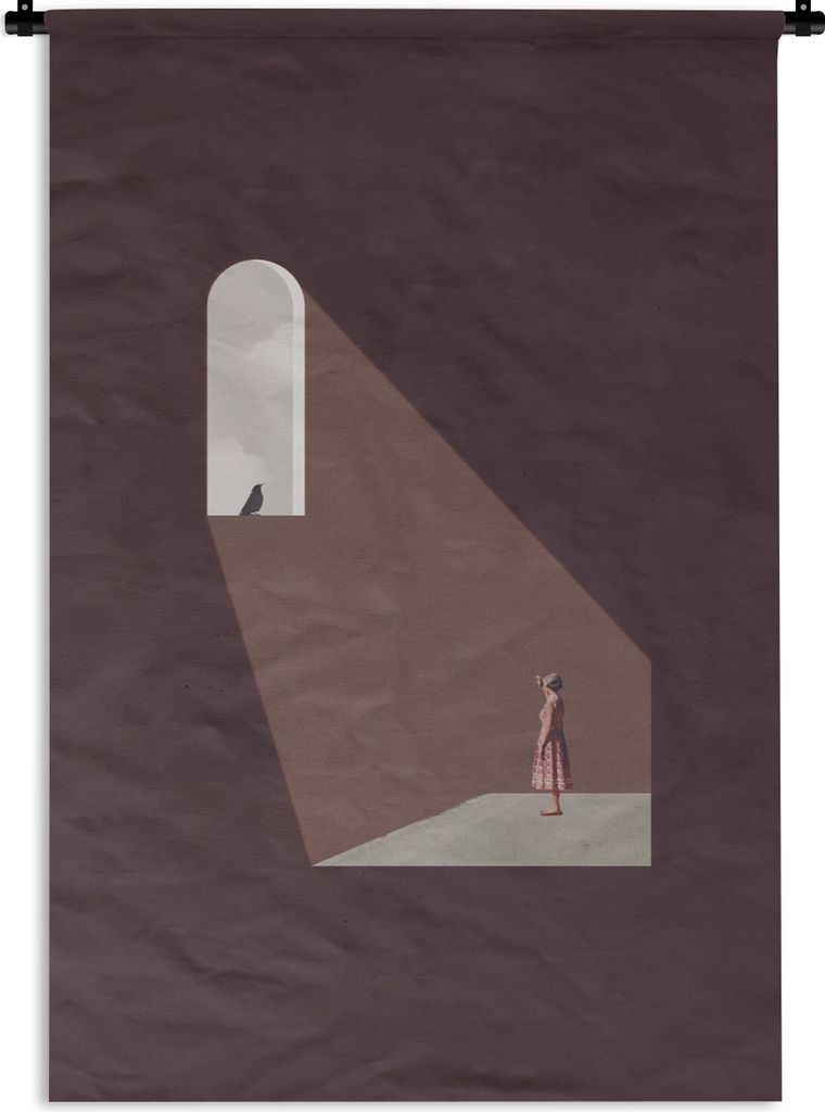MuchoWow Wandteppich Wandbehang Vintage - Vogel - Abstrakt - Mädchen 90x135 cm Tapisserie Dekoration Wandtuch - Baumwolle - Wandskulptur