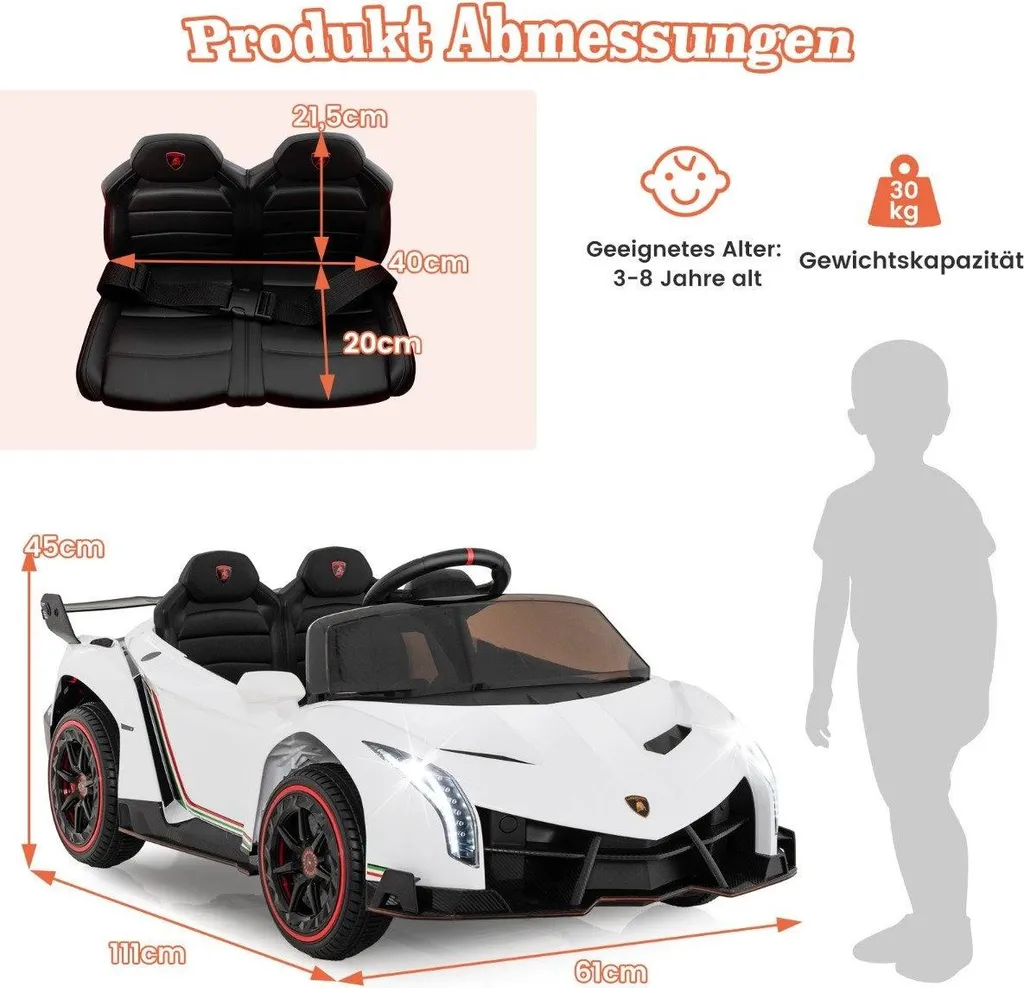 Voiture électrique enfant sécurisée Lamborghini avec arrêt d'urgence