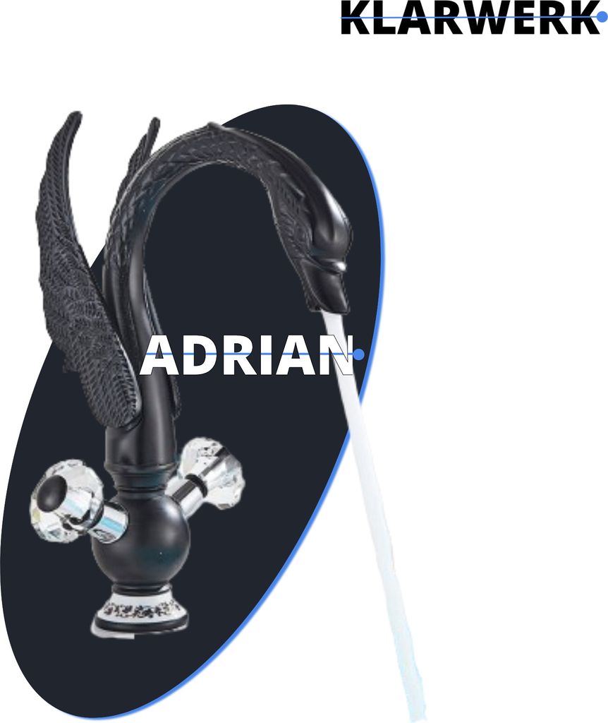ADRIAN | Design Edelstahl große Badarmatur Schwan | Schwarz Waschtischarmatur Hotel Gastronomie|hohe Mischbatterie freistehende Waschbecken