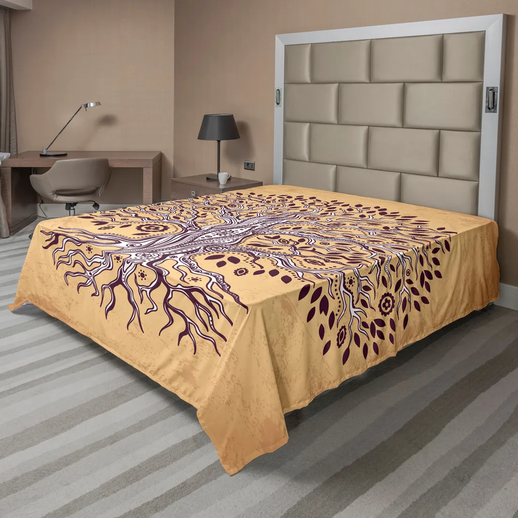 Drap plat ABAKUHAUS Arbre de Vie, motif graphique vintage crème et brun