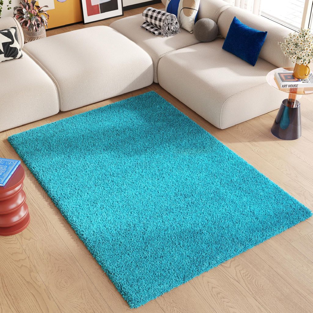 Tapiso Teppich ESSENCE Shaggy Einfarbig Modern Türkis 200 x 300 cm