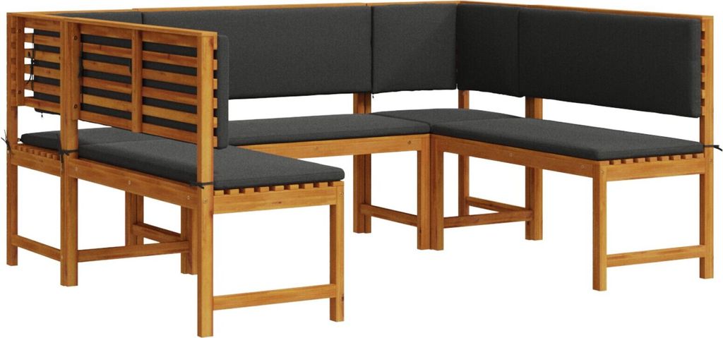 Möbel 5-teiliges Gartenbank-Set mit Kissen aus massivem Akazienholz - Gartenbänke 3329104