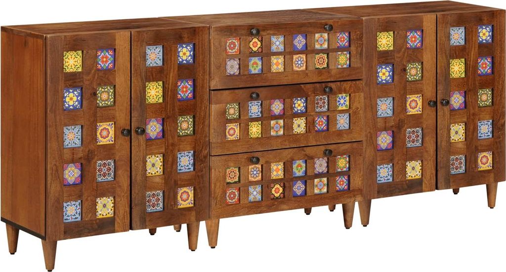 Sideboard 3 pcs Walnuss 60 x 33,5 x 75 cm Massivholz Mango