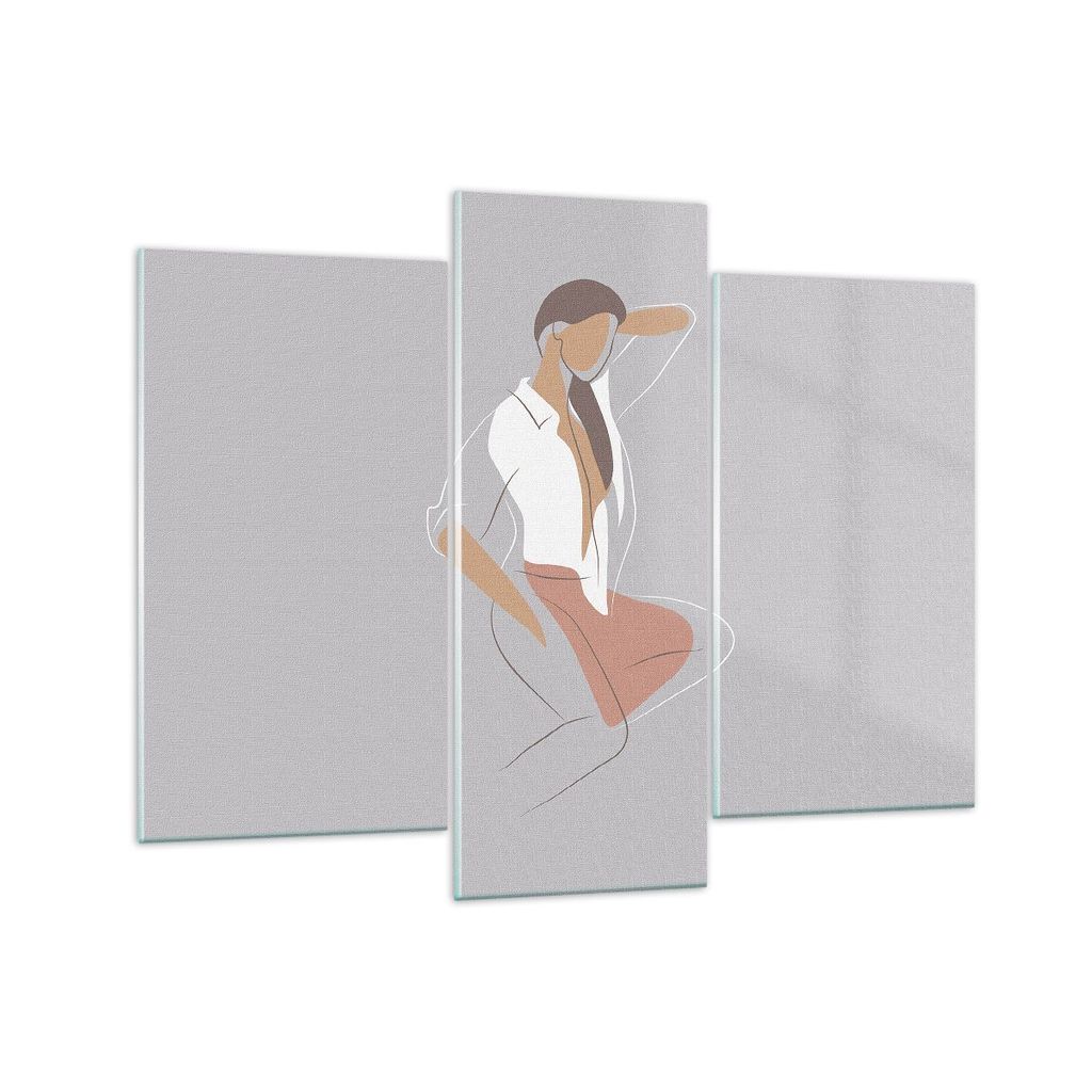 Bilder auf glas - 3 Teile - Frau Grafik Modern - 130x100cm - Glasbilder - Wandbilder - Bilder - zum Aufhängen bereit - Wanddekoration aus Glas - G...