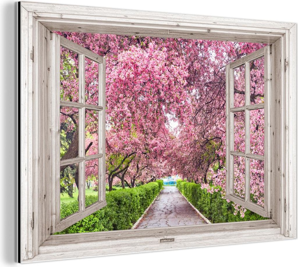 MuchoWow Wanddekoration Metall Metallbild Wandkunst 60x40 cm Japanisch - Sakura - Blüte - Baum - Blütenzweige - Durchsichtig MuchoWow Aluminium G...