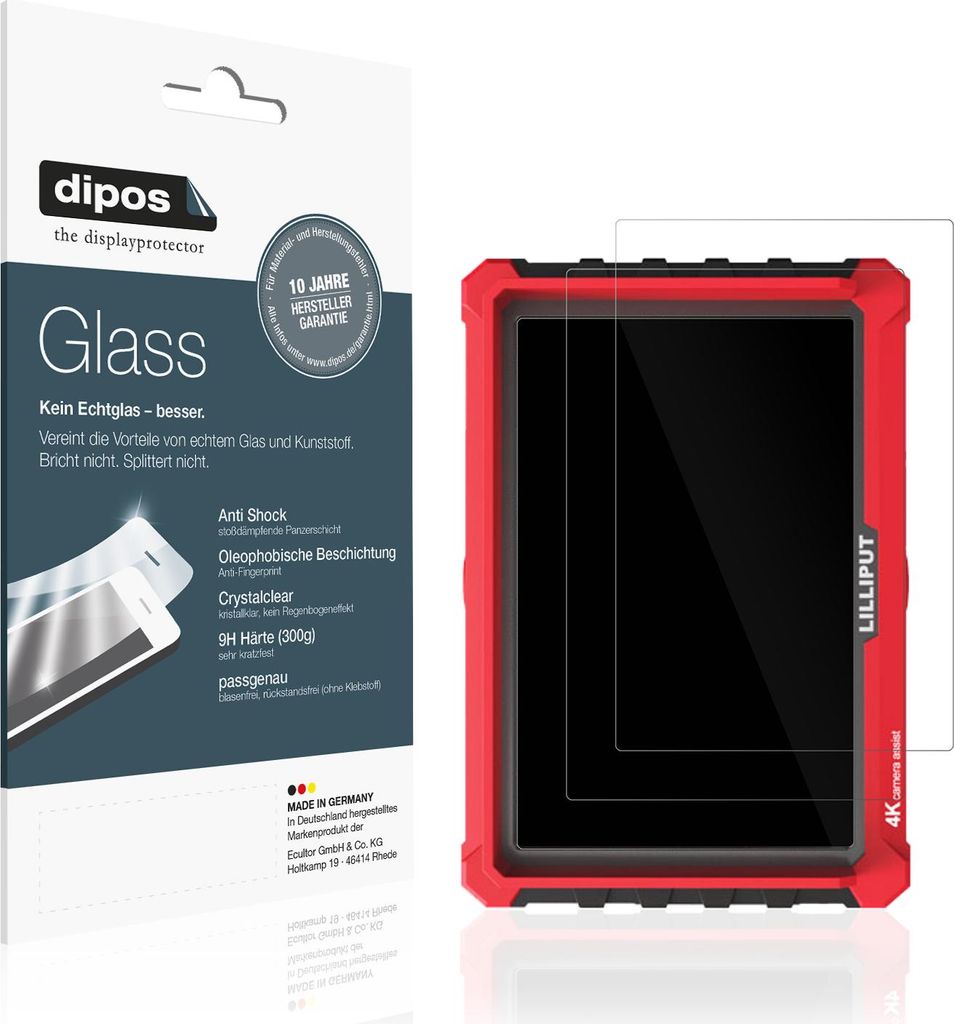 2x Schutzfolie für Lilliput A7s 7 Zoll - Anti-Shock 9H Folie dipos Glass Kunststoffglas