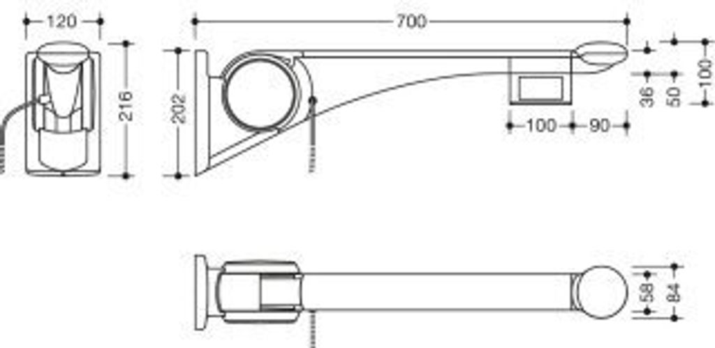 HEWI 802.50.45360 SD Stützklappgriff Premium,700 mm, re