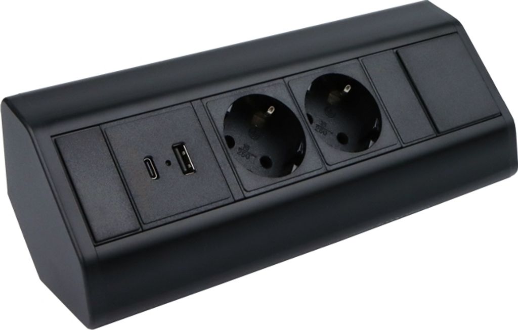 DesignLight CORNERBOX schwarz, 2x SCHUKO Steckdose, 1x USB A, 1x USB C / Ecksteckdose / Mehrfachsteckdose