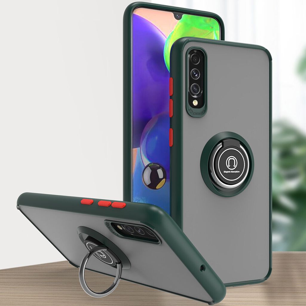 Samsung A70S Hülle, Ring Halter Ständer Matte Transluzent TPU Rahmen Stoßfest Schutzhülle für Samsung Galaxy A70 / A70S dunkelgrün