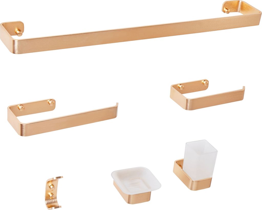 BELIANI Badezimmer-Halter-Set Gold Aluminium 6-Teilig Modern Badaccessoires Hardware-Set WC-Garnitur WC-Accessoires-Set Badausstattung Badzubehör