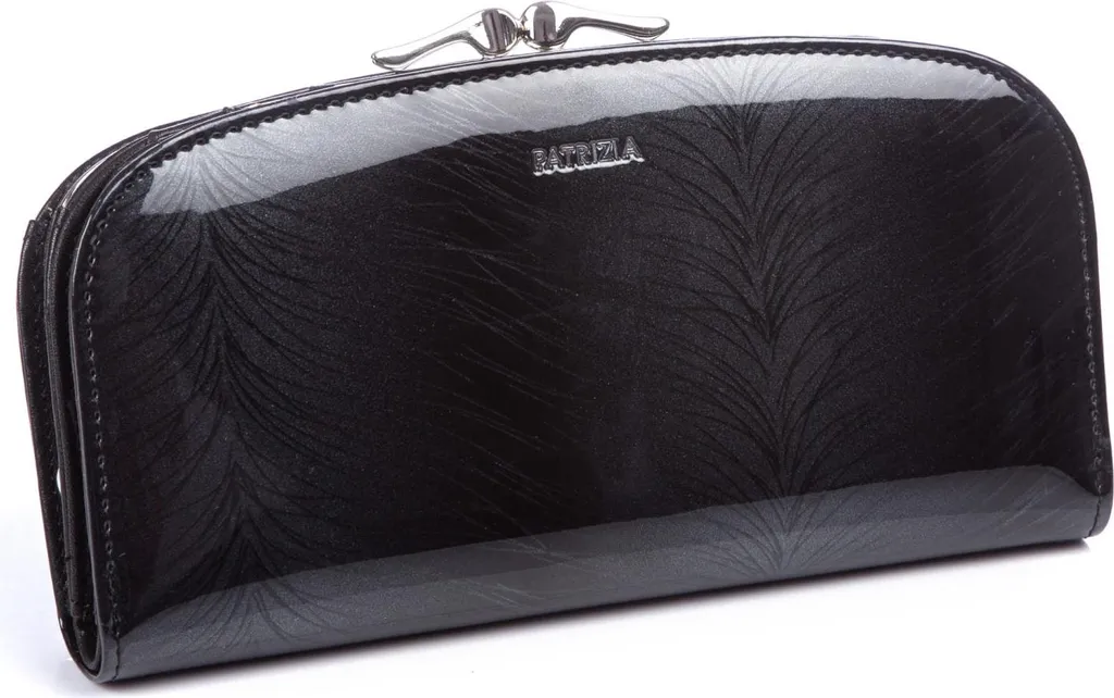 Portefeuille Cuir Noir Laqué Femme Grand Modèle RFID Anti Vol Sans Contact