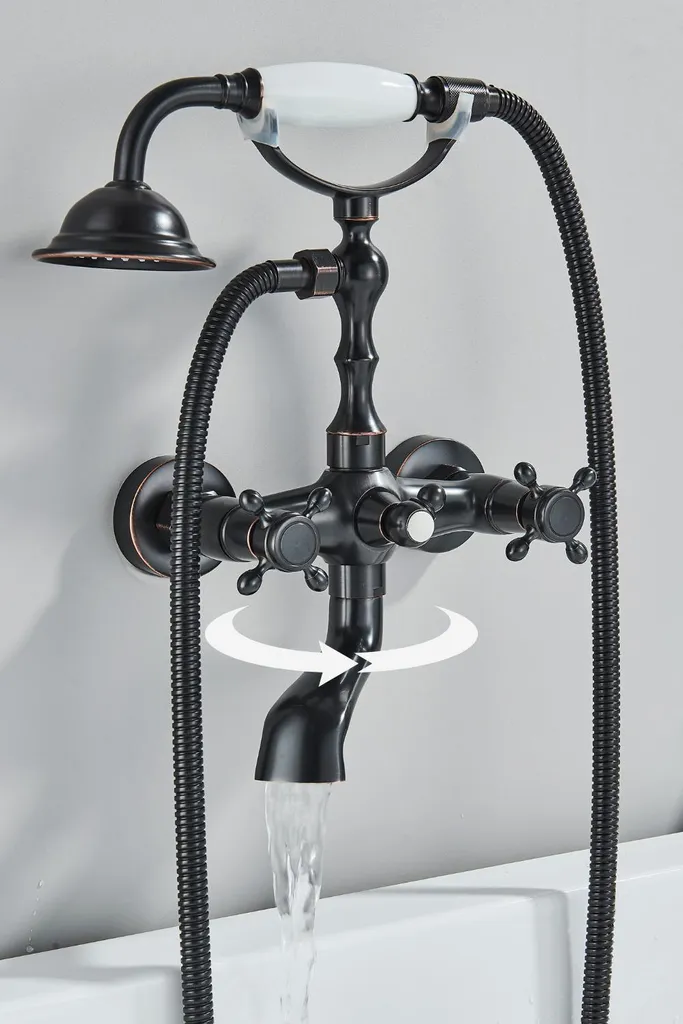 Rubinetto Vasca Nero Opaco Ari Retro | Miscelatore Parete Ottone Design - 12