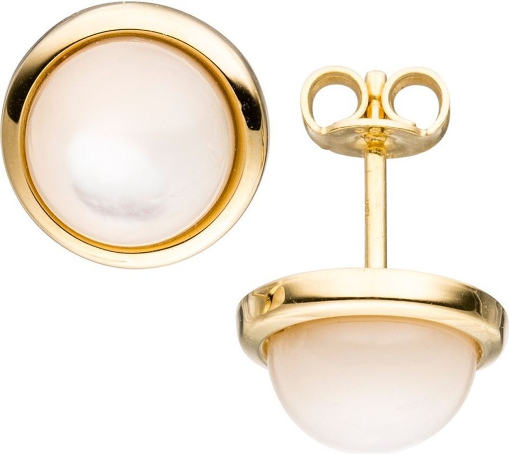 Paar Ohrstecker Perlmutt-Steine 10,4mm Halbkugel 585 Gold Gelbgold Ohrschmuck