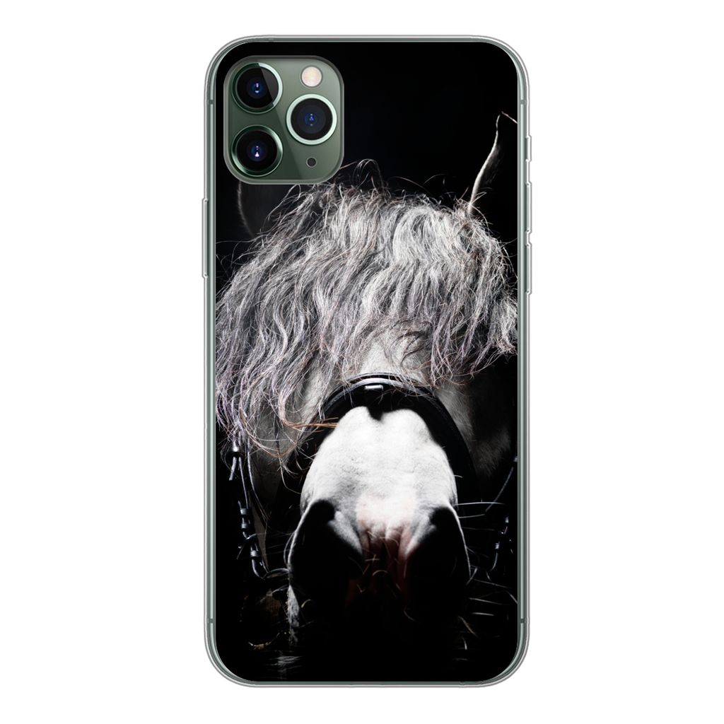 MuchoWow Handyhülle Schutzhülle Hülle für iPhone 11 Pro Max Pferd - Porträt - Schwarz - Weiß Silikon Softcase Handy Hülle - Schutz