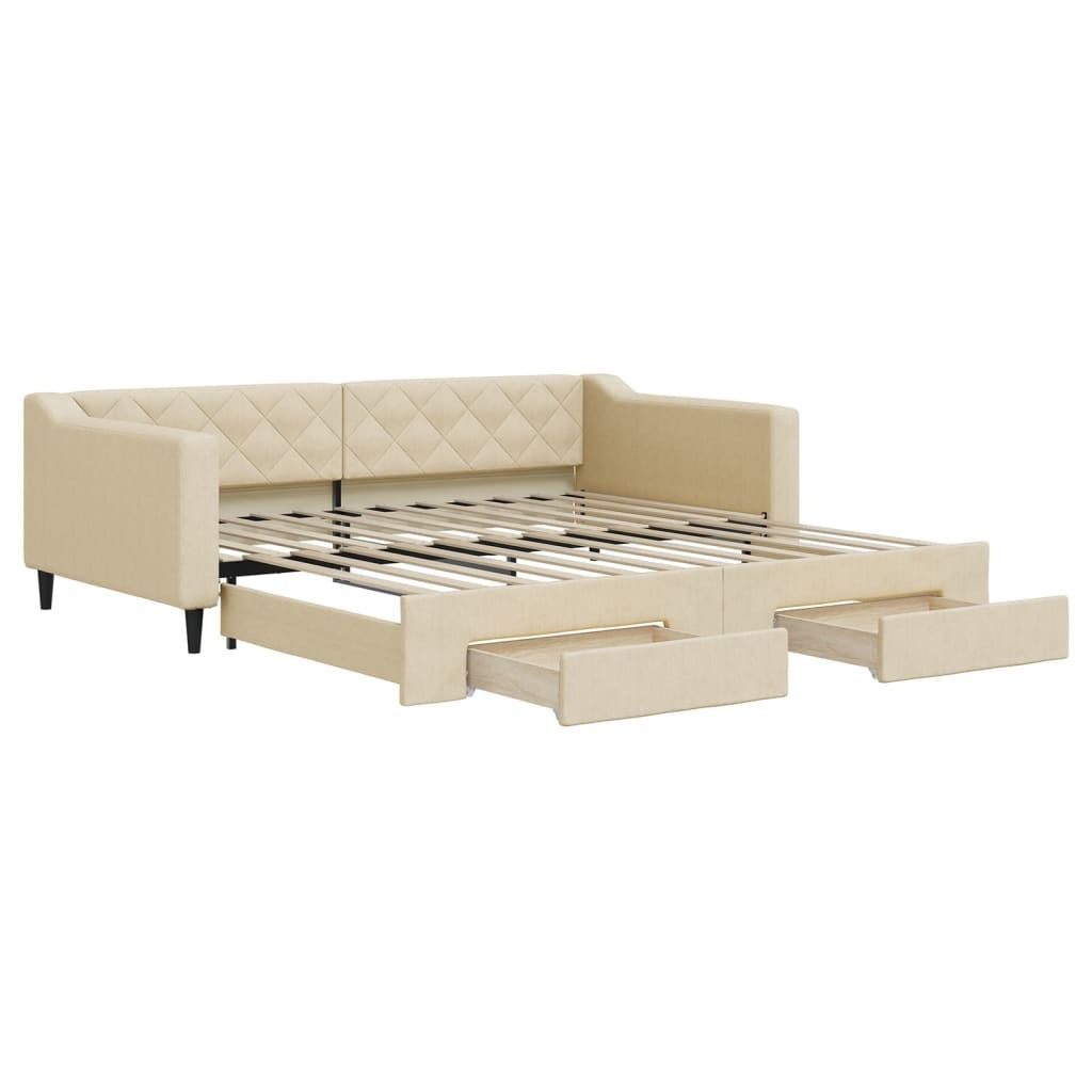 "2026 MODERNE" Tagesbett Einzelbett - Gästezimmer - Ausziehbar mit Schubladen Creme 100x200 cm Stoff - Polsterbett Klassische Betten CC4390734