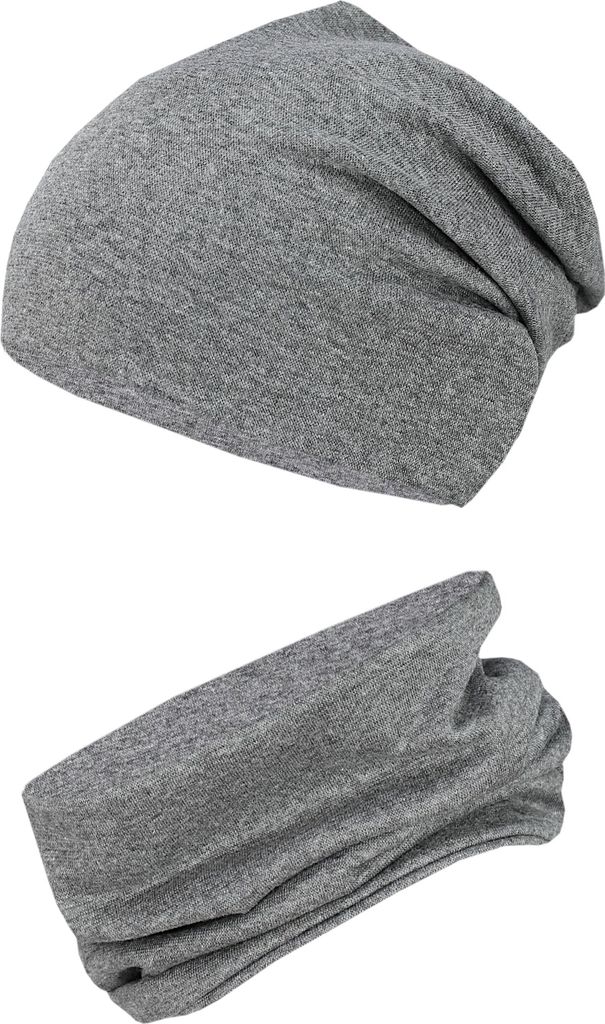 TupTam Kinder Mütze / Beanie und Schlauch Schal Set aus Jersey und Rippstoff, Farbe: Graphit Meliert, Größe: 52-56