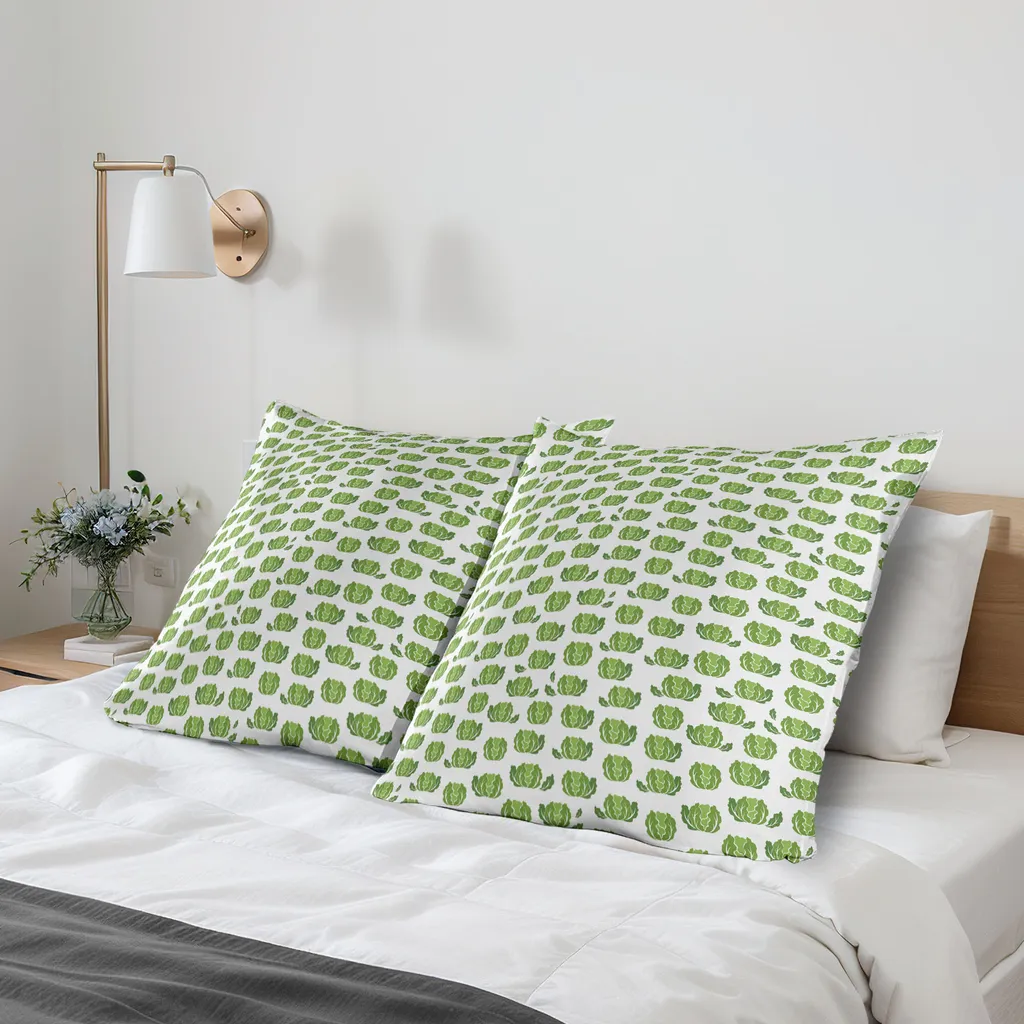 ABAKUHAUS Agricoltura Fodera per cuscino Confezione da 2, Lattuga da giardino Insalata fresca Cibo biologico Cibo sano, Cibo vegano Grafica, Fodera per cuscino decorativa stampata, 80x80 cm, Verde felce Bianco - 2
