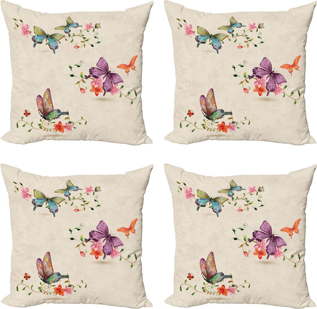 ABAKUHAUS Schmetterling Kissenbezug Set (4 Stück), Flügel-Motten-Transformation, Moderner Doppelseitiger Digitaldruck, 40 cm x 40 cm, Mehrfarbig