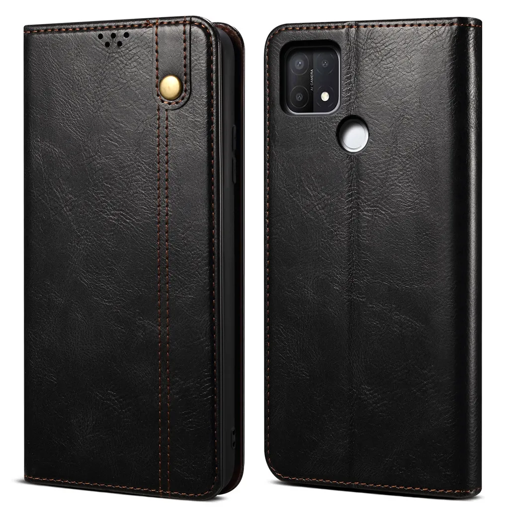 Cover a Libro OPPO A35: Wallet Case Nera con Funzione Cavalletto Stand