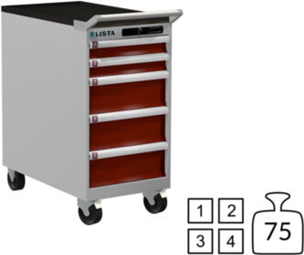 Lista Schubladenschrank - fahrbar - 78.460.512 - 890 x 411 x 725 mm (HxBxT) - 5 Schubladen - 75 kg - Code Lock - RAL 7035/RAL 3003