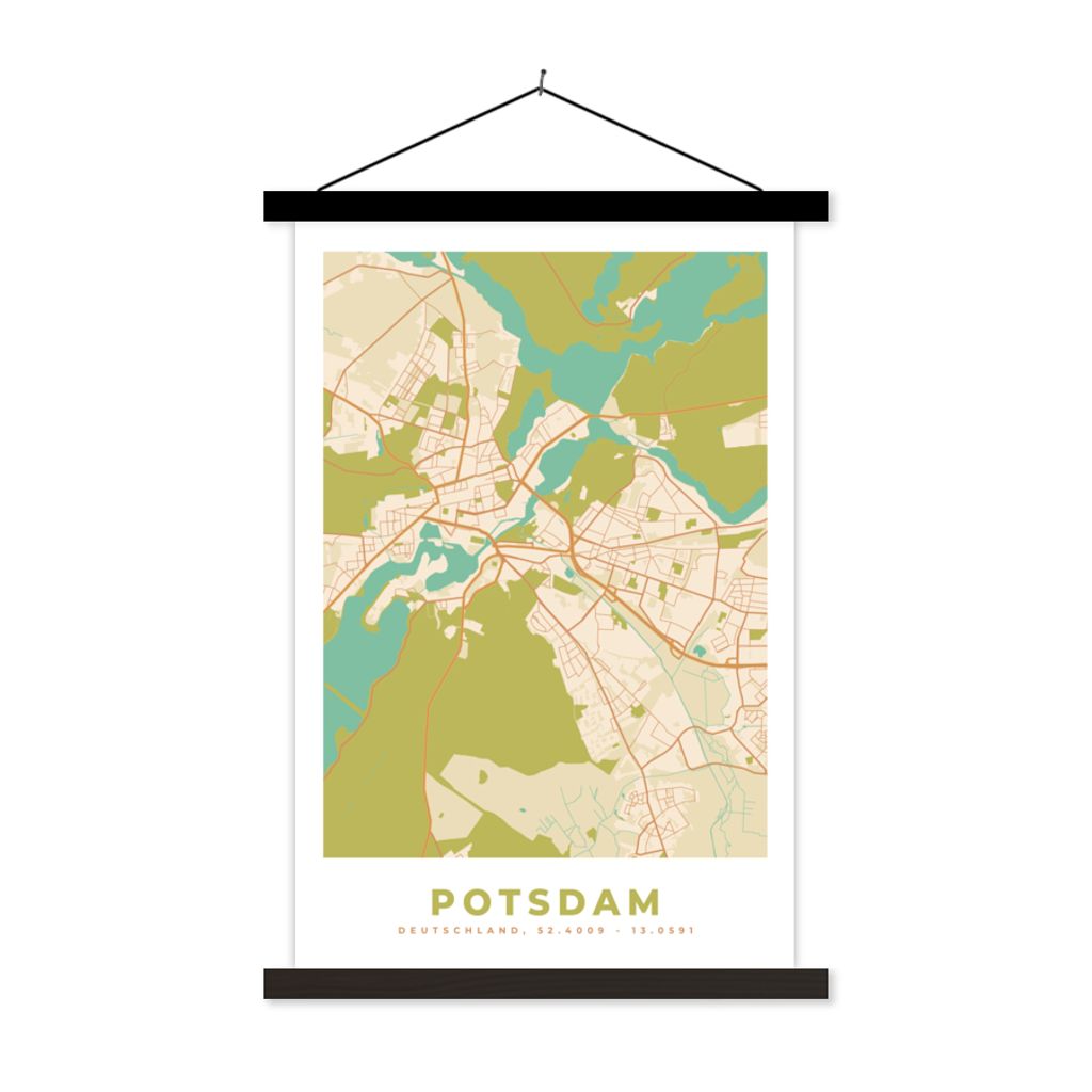 MuchoWow Textilposter Karte - Potsdam - Karte - Vintage - Stadtplan 60x90 cm mit schwarzem Rahmen - Poster Wohnzimmer