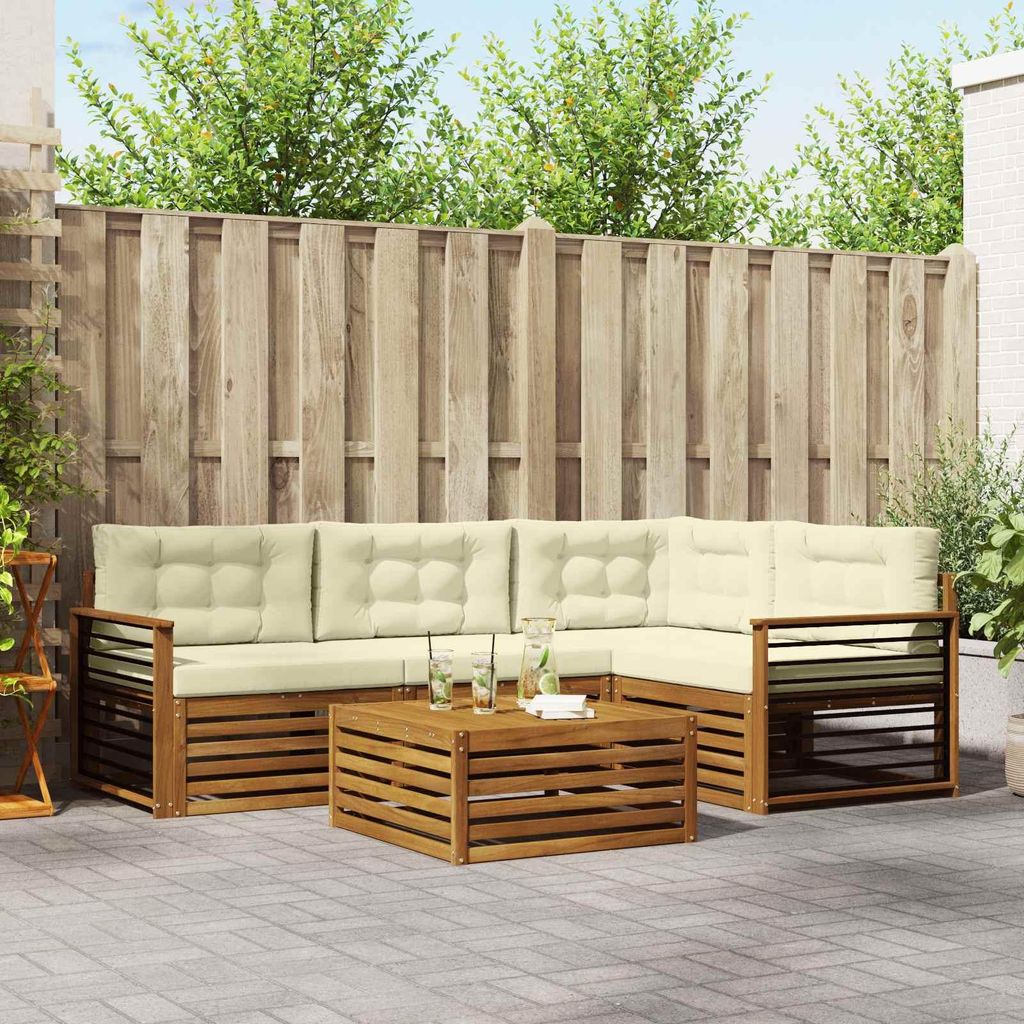 (Robust Möbel)Outdoor-Sofagarnitur - CLORIS - Balkonmöbe/Sitzgruppe - mit Kissen 5 pcs - Moderne Design - Natur und Creme - Gartensofas NeuM...