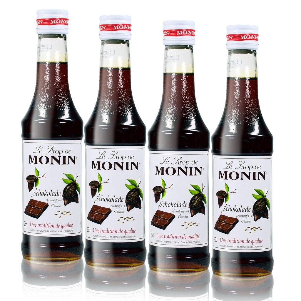 4x Monin Schokoladen Sirup, 250 ml Flasche - für Cocktails, zum Kaffee oder Koc