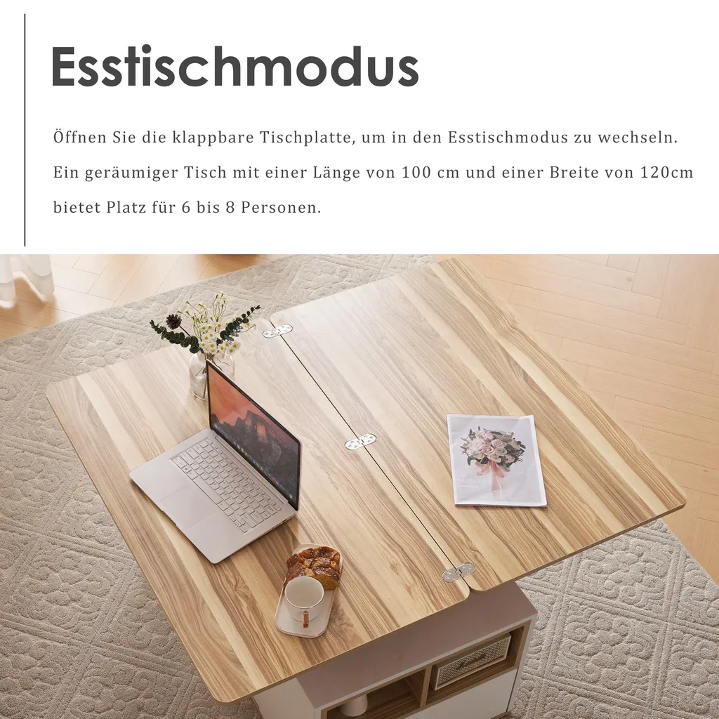 Table Basse Transformable à Double Plateau et Rangement 2 Tiroirs Intégrés - 9