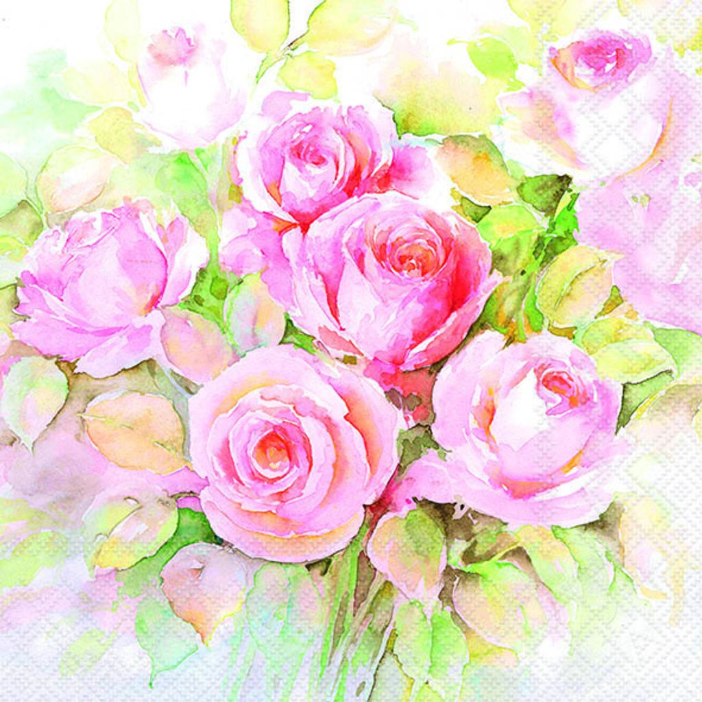 Servietten 33x33 cm Watercolour roses - rosafarbene Rosen