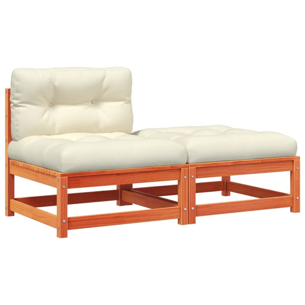 Divano Rustico in Pino per Giardino con Sgabello e Cuscini Extra Comfort