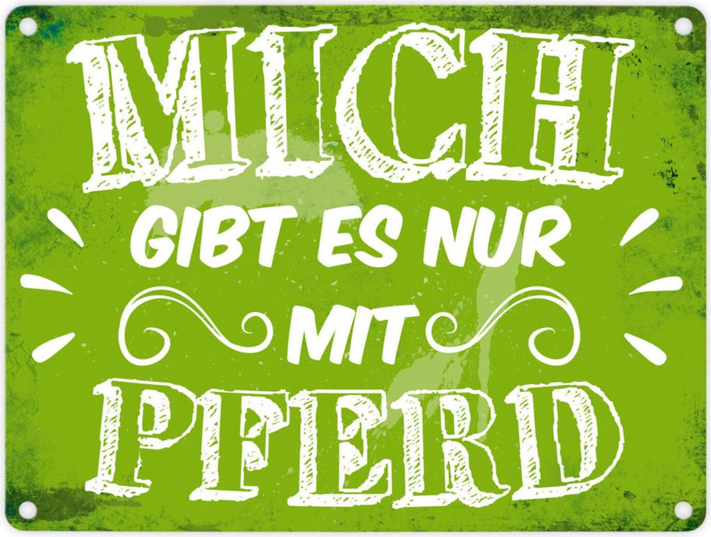 Metallschild mit Reiter Motiv und Spruch: Mich gibt es nur mit Pferd Schild