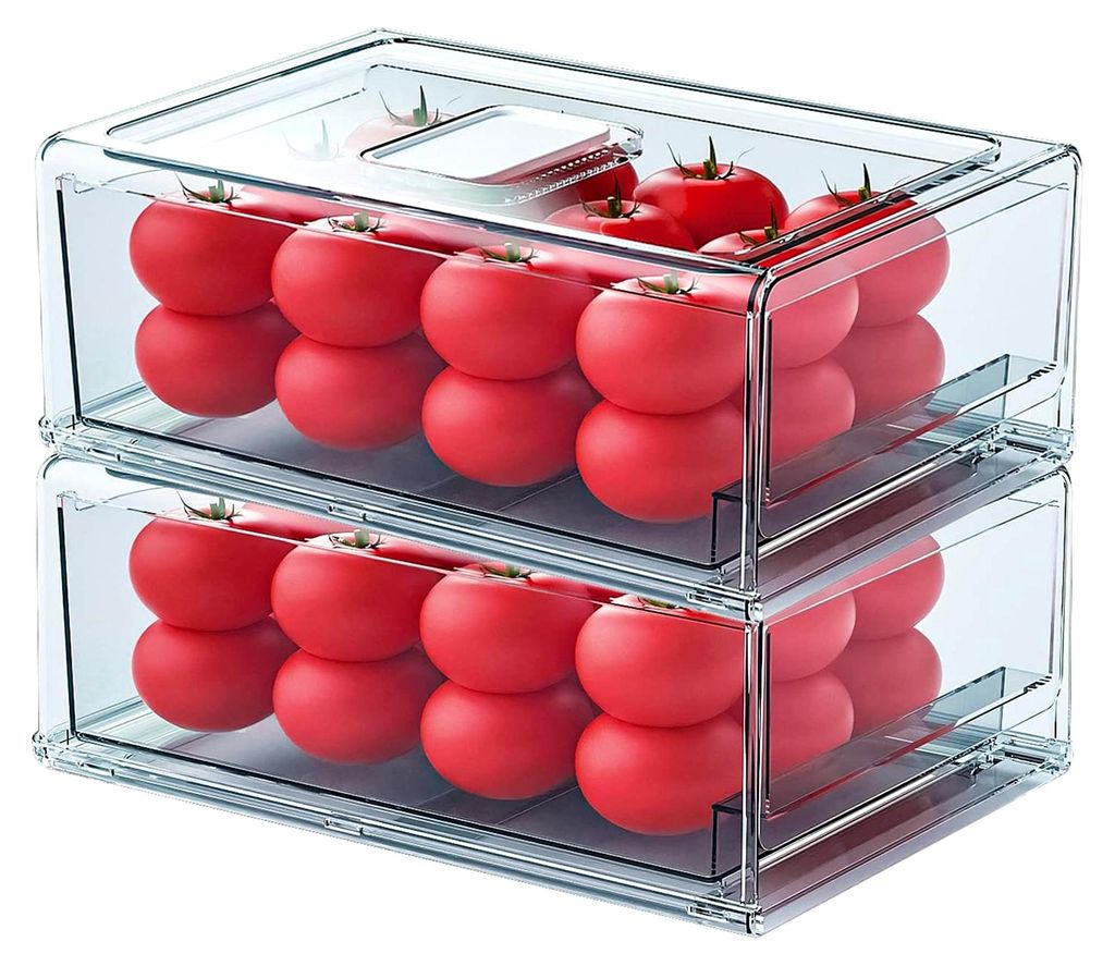 Kühlschrank Organizer, Kühlschrank-Schubladen mit Griff, Stapelbarer transparenter Behälter für Küchen, Gefrierfächer, Schränke - BPA-frei (...