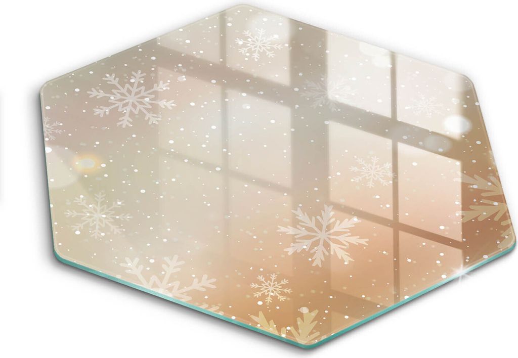 Glasschneideplatte - Herdabdeckplatte - Hexagon 40 cm -Schneidebrett - Spritzschutz - Schneeflocken