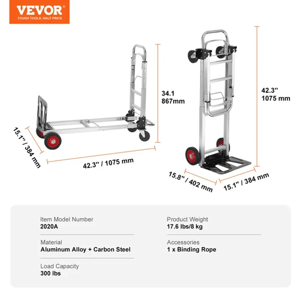 Diable de transport pliable 400 lbs robuste en acier noir modèle PRO - 2