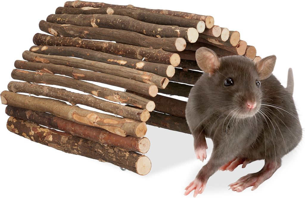 Relaxdays Nagerbrücke Holz, 40 x 65 cm, Käfig Zubehör Kaninchen & Meerschweinchen, biegbar, Holzbrücke Nager, natur