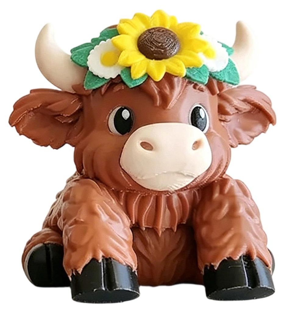 Niedliche Hochlandrind-Figur, Mini-Kuh-Bildschirmaufsatz, 3D-gedrucktes Bauernhaustier, Computermonitor-TV-Pflanzgefäß-Dekoration für Kuhliebhab...